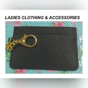 Joy Mangano. Card Holder. Joy Mangano. Leather. Lined. With key chain.